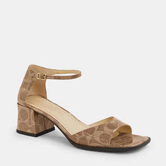 Coach Women's Block Heel Sandal In Signature Canvas Tan - Picture 5 of 5